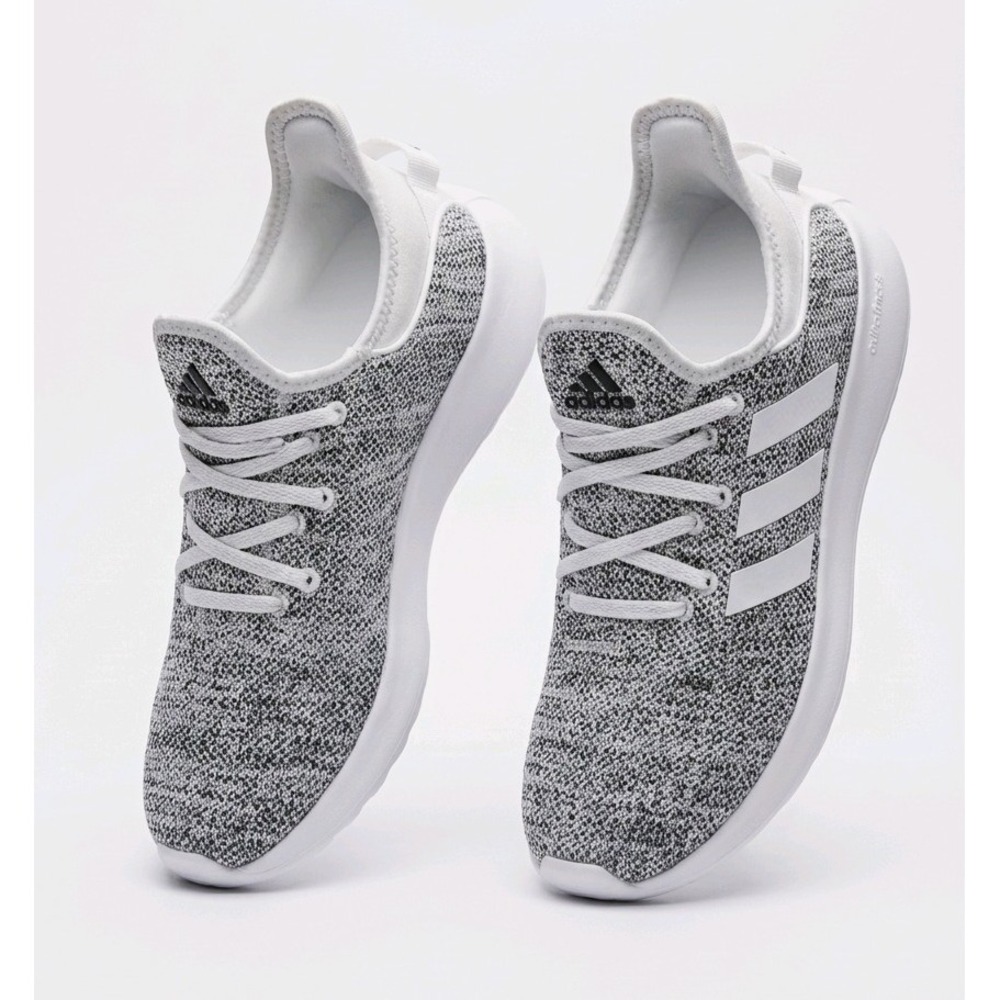 adidas Cloudfoam Pure Low Top Lace Up Mesh Sneakers White/Gray Heathered Women 7